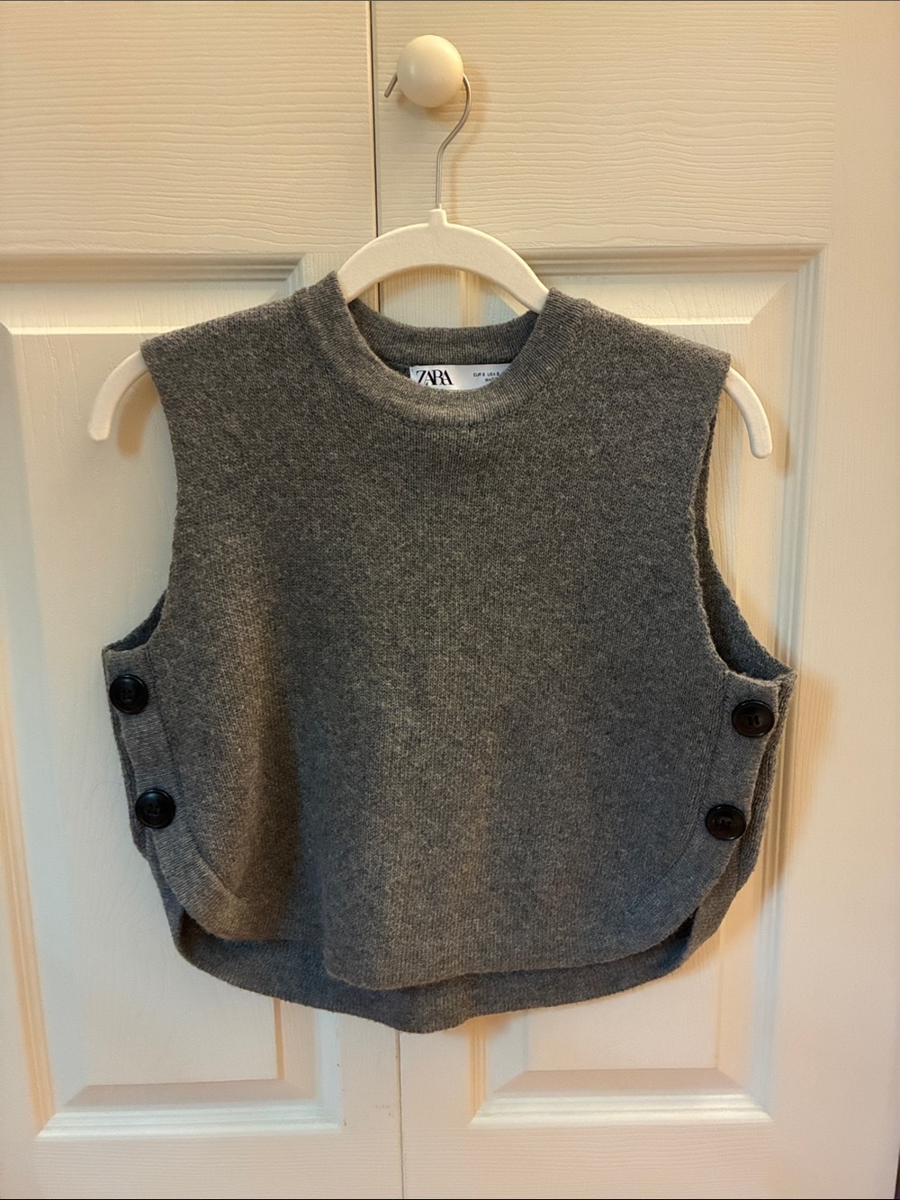 Zara Charcoal Gray Button-Detail Wool Vest